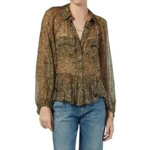 Joie Becki Printed Peplum 100% Silk Blouse